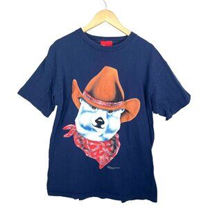 VTG COKE Cow Boy Polar Bear T shirt navy USA Made sz L